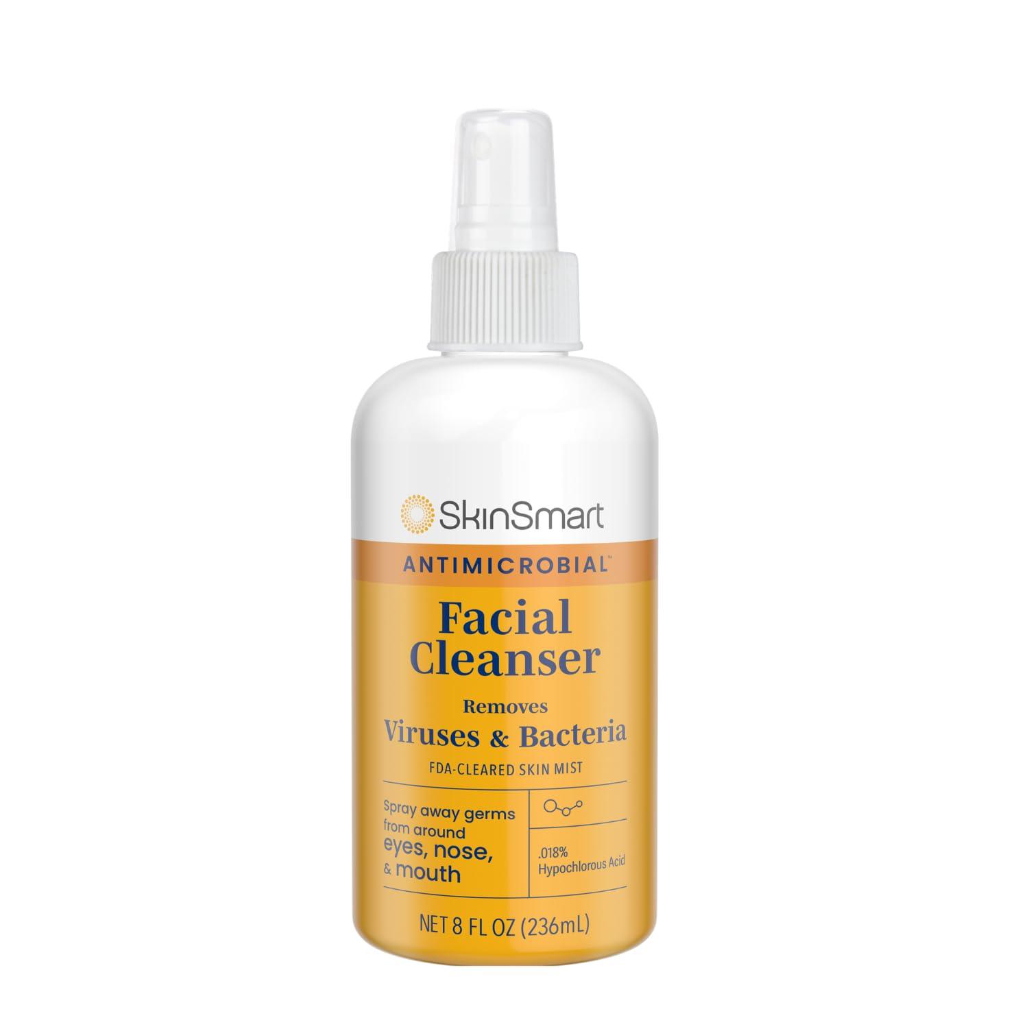 SkinSmart Antimicrobial Facial Cleanser Spray to Remove Viruses and Bacteria Around Eyes, Nose and Mouth, Fight Maskne, 8 oz Spray Non-Irritating Hypochlorous Acid