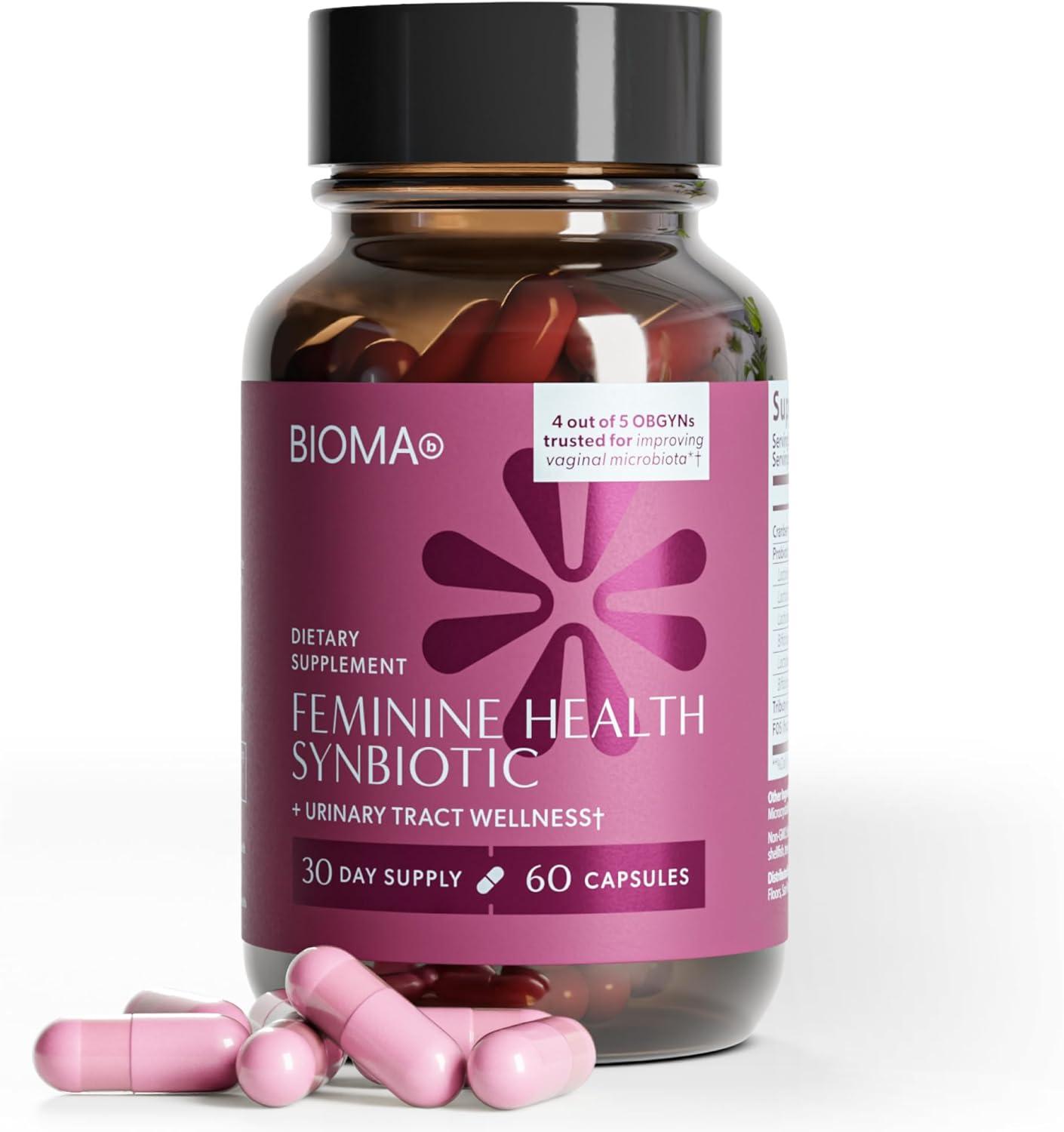 BIOMA Feminine Health Synbiotic - Women's Health Supplement for Healthy Vaginal pH, Urinary Tract & Digestive Support - with Probiotics, Cranberry & Tributyrin - 60 Capsules (30-Day Supply) product photo