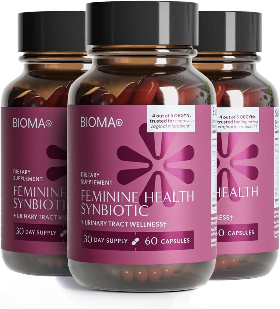 BIOMA Feminine Health Synbiotic - Women's Health Supplement for Healthy Vaginal pH, Urinary Tract & Digestive Support - with Probiotics, Cranberry & Tributyrin - 180 Capsules (3 Pack, 90-Day Supply) product photo