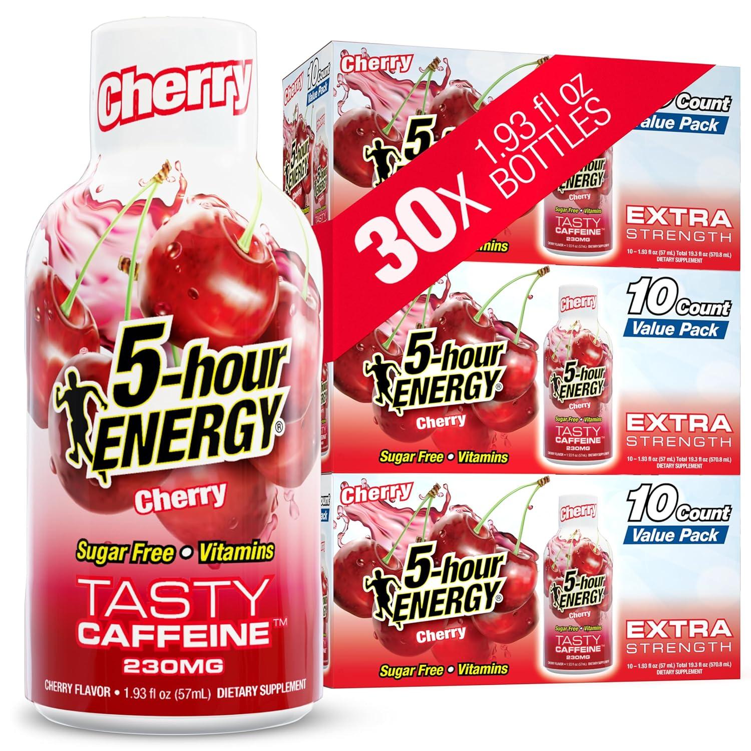 5-hour ENERGY CHERRY Flavor, 30 Count, 1.93 Fl Oz Energy Shot, Extra Strength, Amino Acids, B Vitamins, Sugar Free and Zero Calories product photo