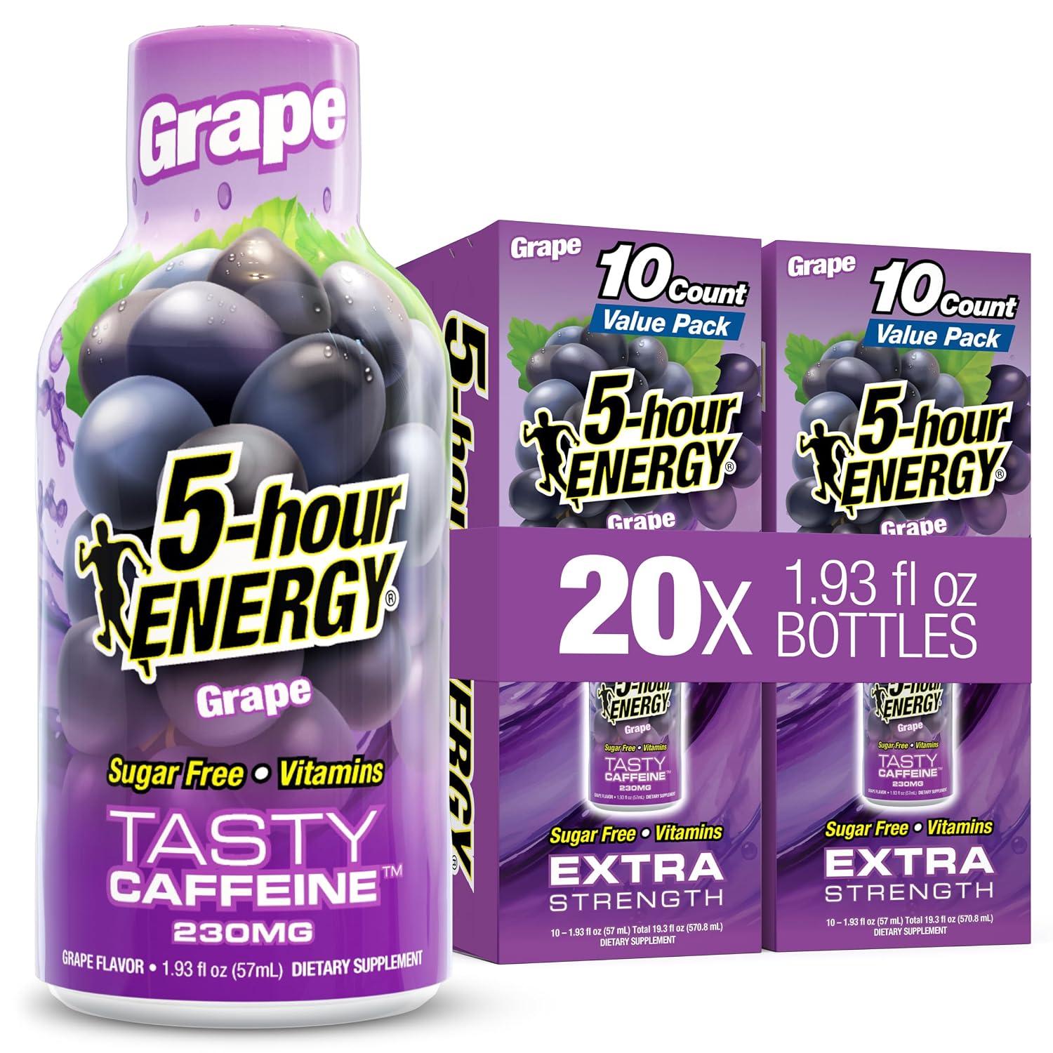 5-hour ENERGY GRAPE Flavor, 20 Count, 1.93 Fl Oz Energy Shot, Extra Strength, Amino Acids, B Vitamins, Sugar Free and Zero Calories product photo
