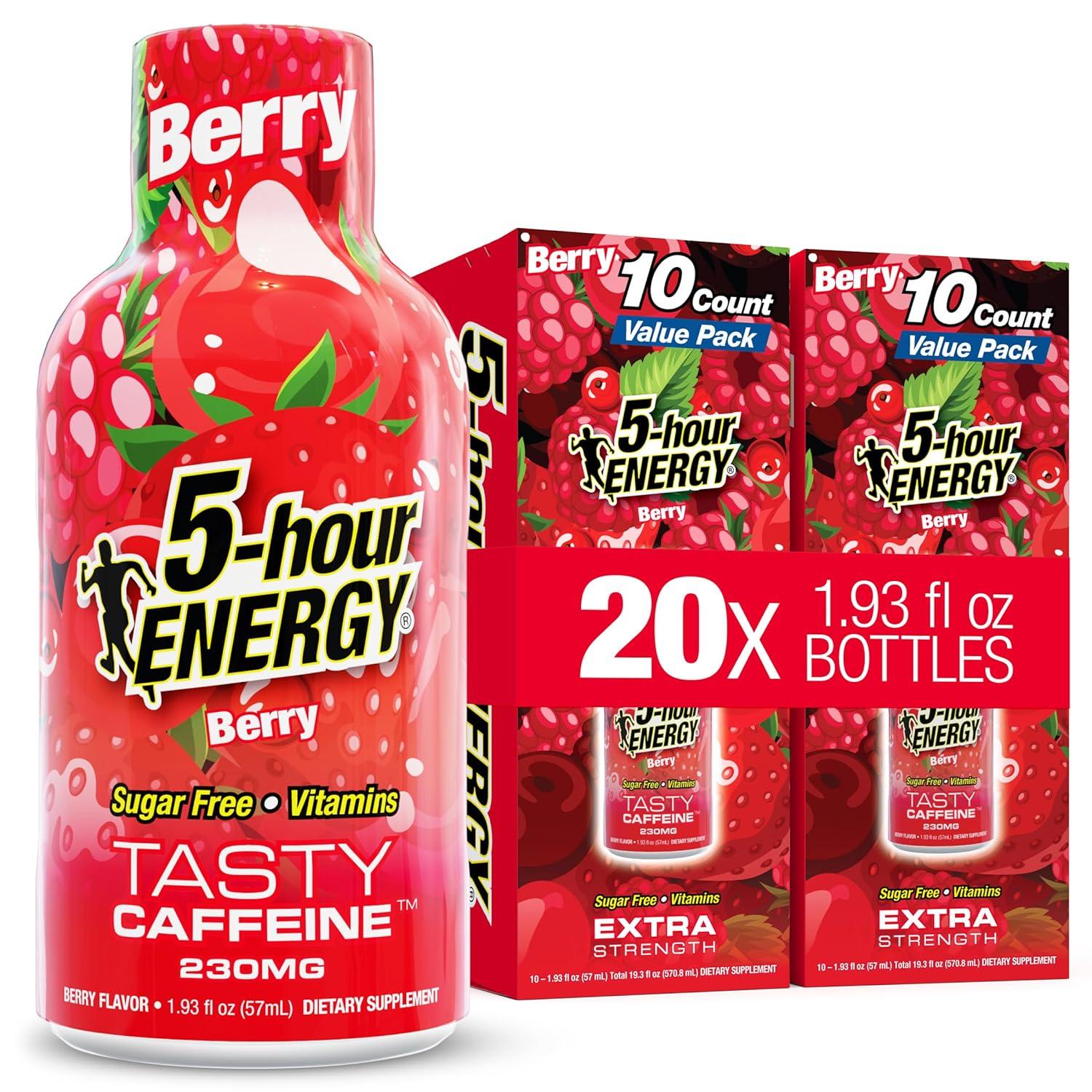 5-hour ENERGY BERRY Flavor, 20 Count, 1.93 Fl Oz Energy Shot, Extra Strength, Amino Acids, B Vitamins, Sugar Free and Zero Calories product photo