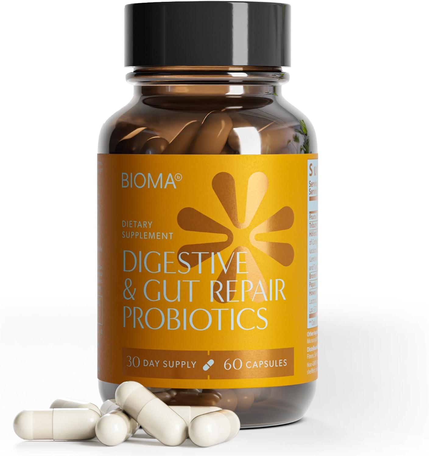 BIOMA Probiotics for Digestive Health 10 Billion CFU - 5-in-1 Gut Health Supplement with Prebiotics & Enzymes - Bloating Relief for Women & Men - Delayed Release (60 Capsules - 30 Day Supply) product photo