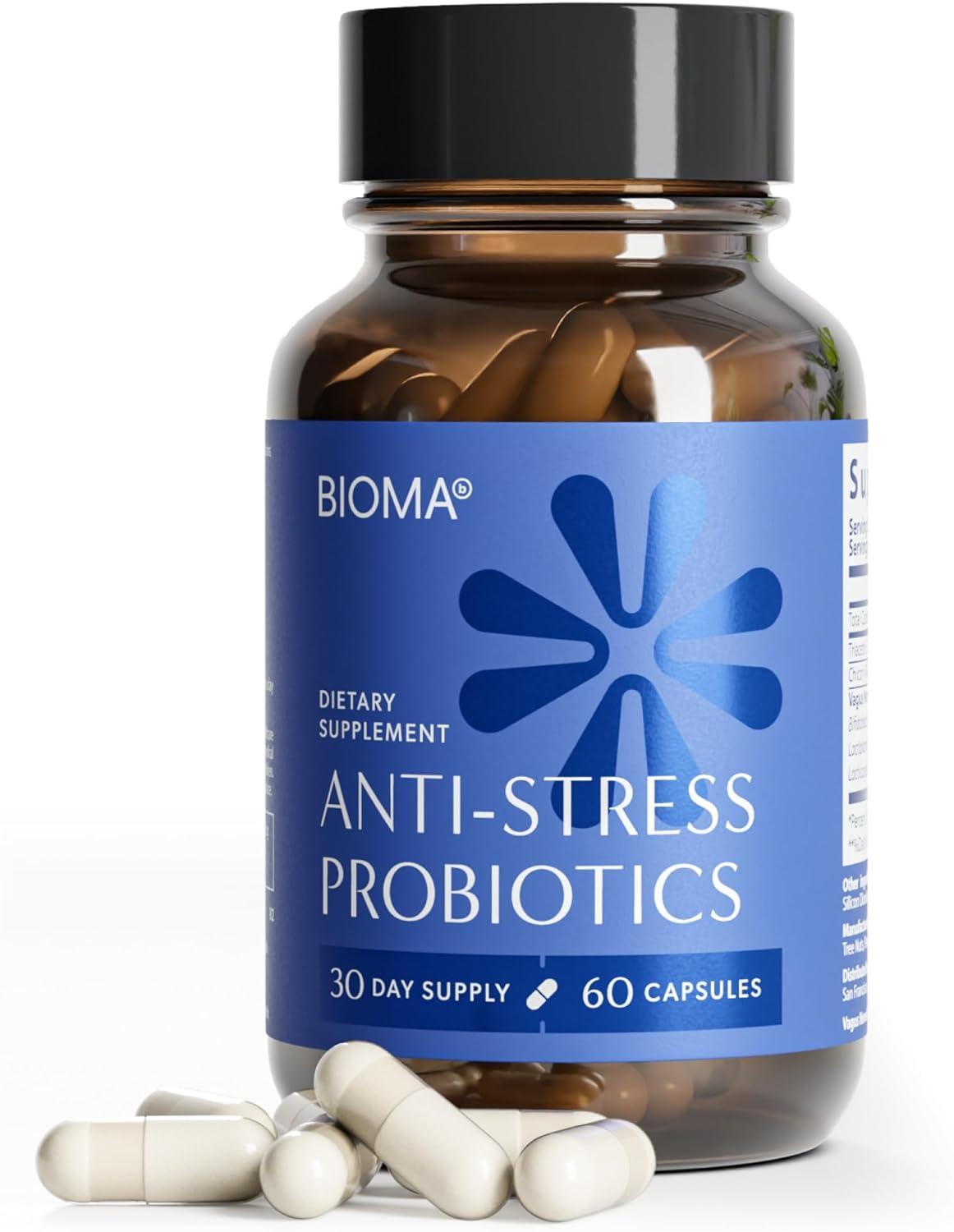 BIOMA Anti-Stress Probiotics – 3-in-1 Gut-Brain Axis Support for Stress Relief & Mood – Prebiotics, Postbiotics & Clinically Studied Strains – Vagus Nerve, Serotonin & Digestive Support – 60 Capsules product photo