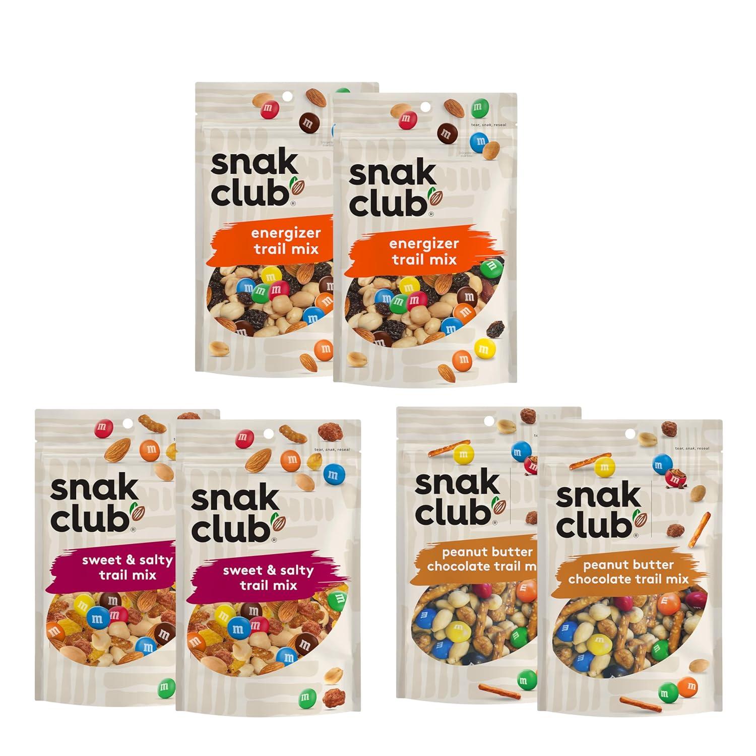 Snak Club Trail Mix Variety Pack, Protein Snacks, Includes Energizer Trail Mix, Sweet and Salty, and Peanut Butter Chocolate, 6 Pack | Three delicious blends in one convenient assortment, perfect for work, travel, lunchboxes, sharing, and everyday snackin