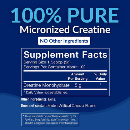 BodyTech Creatine Monohydrate Powder, Unflavored Micronized Creatine Formula for Men and Women, 5g per Serving, Pre Workout & Post Workout Supplement, Gluten Free, Sugar Free, 18 Oz, 102 Servings