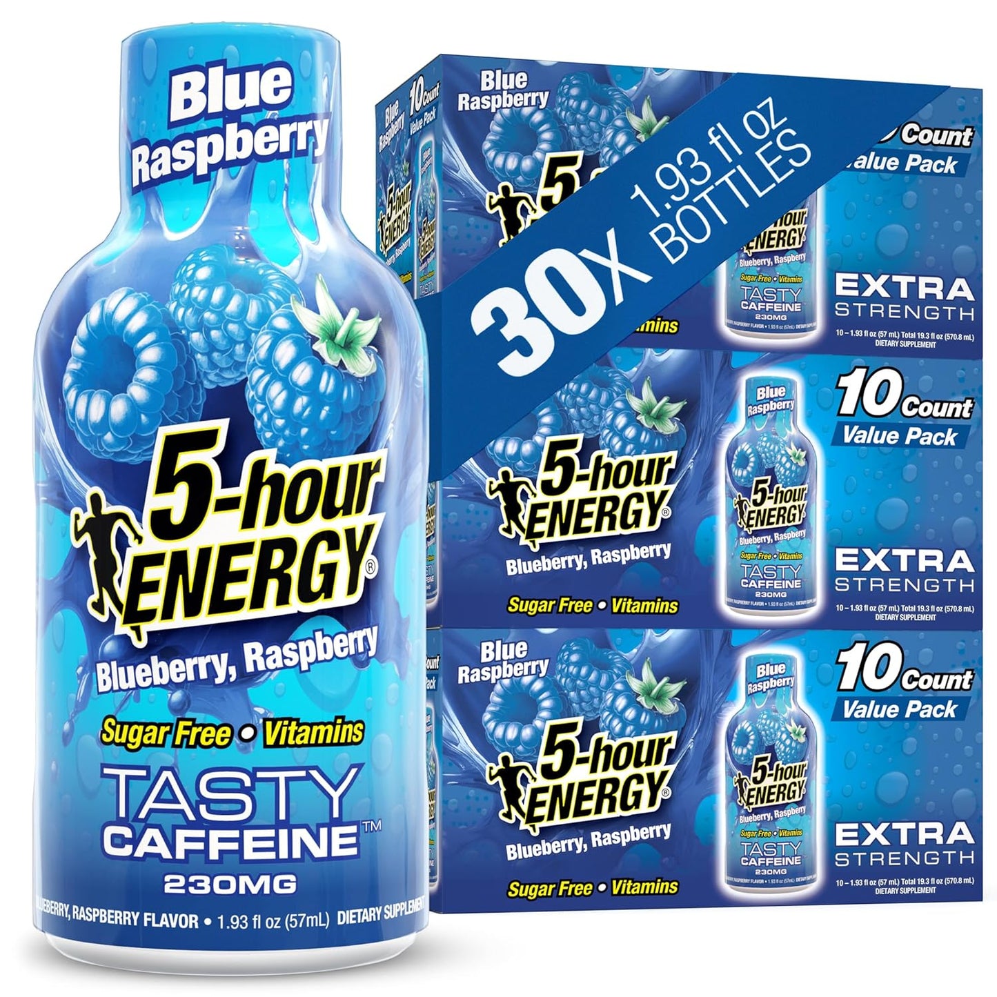 5-hour ENERGY BLUE RASPBERRY Flavor, 30 Count, 1.93 Fl Oz Energy Shot, Extra Strength, Amino Acids, B Vitamins, Sugar Free and Zero Calories