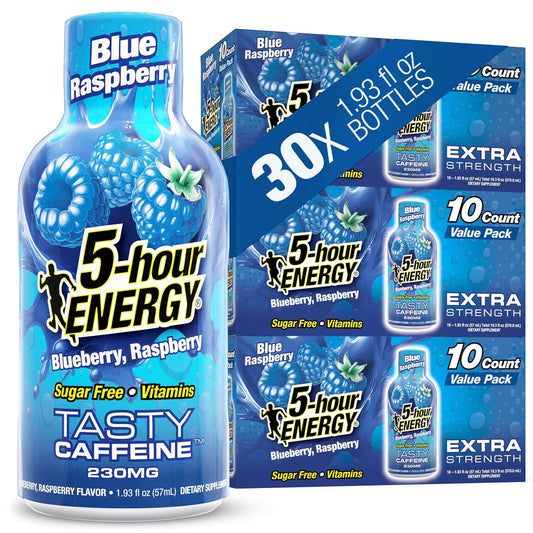 5-hour ENERGY BLUE RASPBERRY Flavor, 30 Count, 1.93 Fl Oz Energy Shot, Extra Strength, Amino Acids, B Vitamins, Sugar Free and Zero Calories