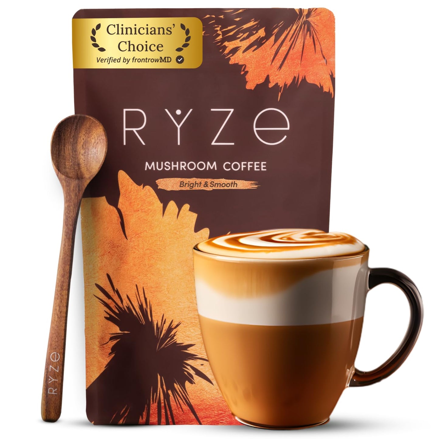 RYZE SUPERFOODS Mushroom Medium Roast Coffee USDA Organic with 6 Adaptogenic Mushrooms for Better Energy, Focus Digestion Immunity with Lions Mane & Turkey Tail 30 Pack of 1