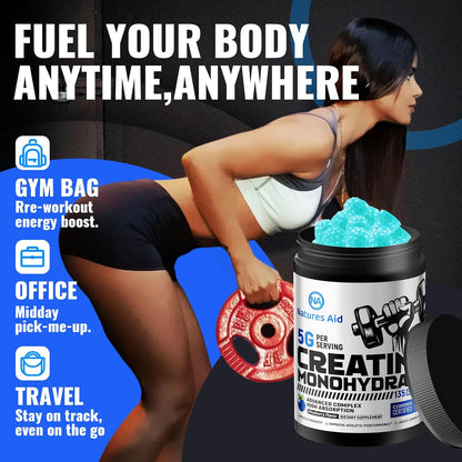 Natures Aid NSF Certified Creatine Gummy 5g - Creatine Monohydrate Gummies – Pre-Workout Energy & Muscle Growth Support for Men & Women | Blueberry Electrolyte Gummies (135 Count)