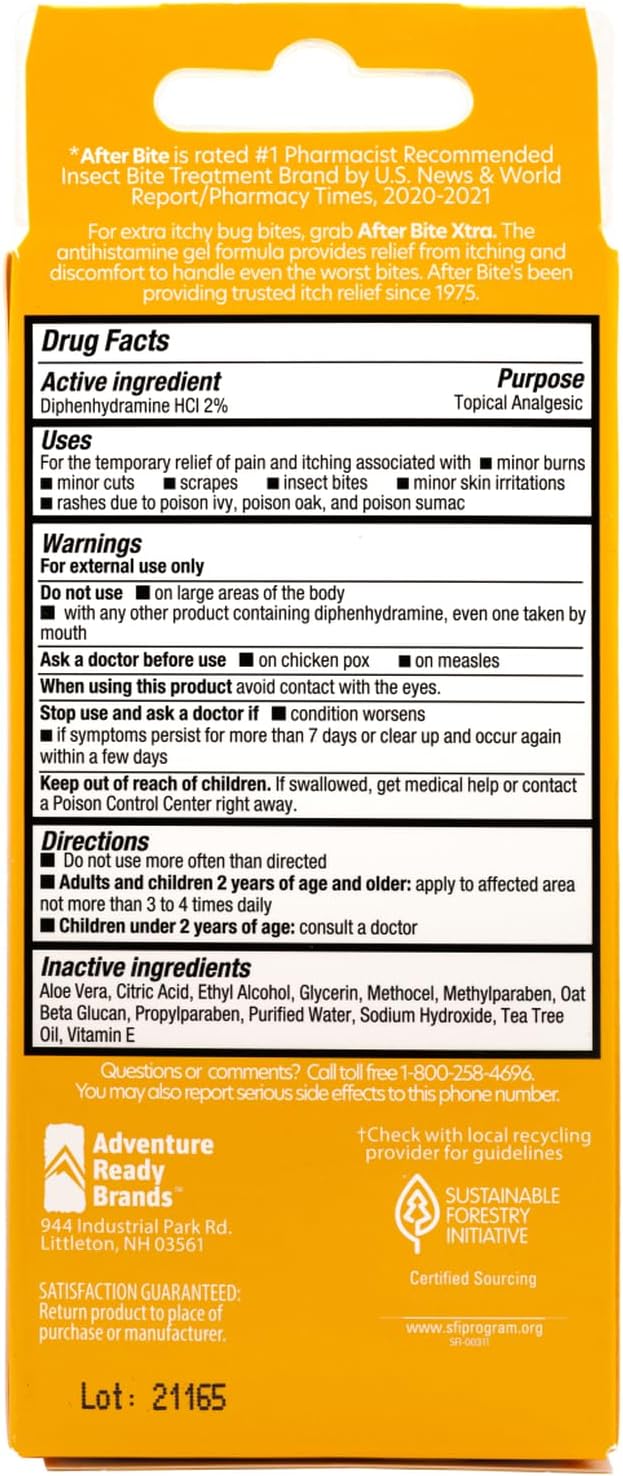 After Bite Xtra Formula - Itch Relief with Diphenhydramine HCl - Ideal for Mosquito & Fire Ant Bites, Bees & More - Portable Gel Formula - 0.7 oz (4 Pack)