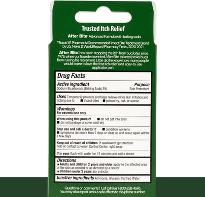 After Bite Advanced Formula - Itch Relief with Sodium Bicarbonate - Ideal for Mosquito & Fire Ant Bites, Bees & More - Portable Pen Applicator - 0.5 oz (4 Pack)