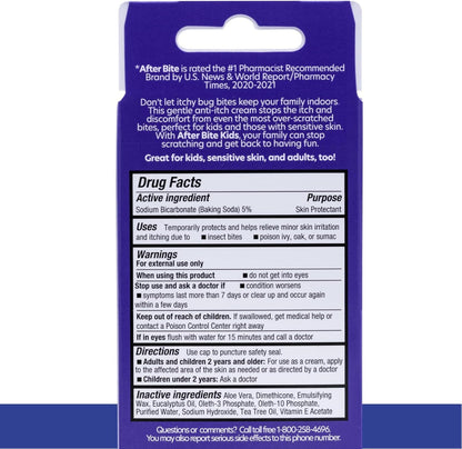 After Bite - Bug Bite Itch Relief for Kids with Sodium Bicarbonate - Ideal for Mosquito Bites, Fire Ant, Bees & More - Portable Cream Formula - 0.7 oz (4 Pack)
