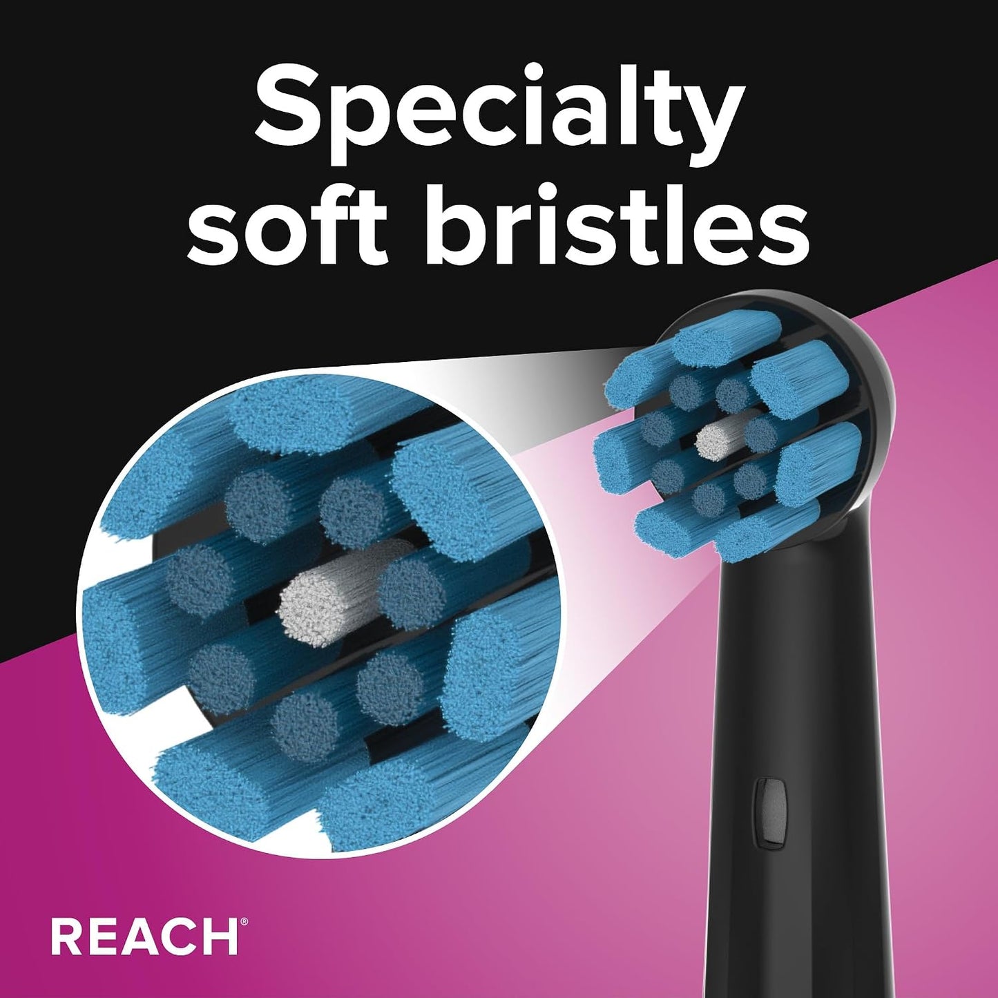 Reach Sensitive Replacement Toothbrush Heads, Black, 2 Ct, Fits All Oral-B iO Electric Toothbrushes, Gentle Triple-Action Ultra-Soft Bristles to Polish Away Stains, Remove Plaque, Care for Gums