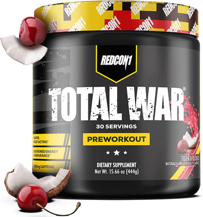 REDCON1 Total War Pre Workout Powder | Tiger's Blood | 320mg Caffeine + Citrulline Malate + Beta Alanine (30 Servings)