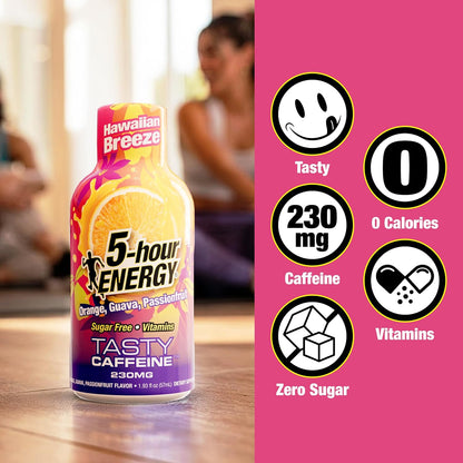 5-hour ENERGY HAWAIIAN BREEZE Flavor, 30 Count, 1.93 Fl Oz Energy Shot, Extra Strength, Amino Acids, B Vitamins, Sugar Free and Zero Calories