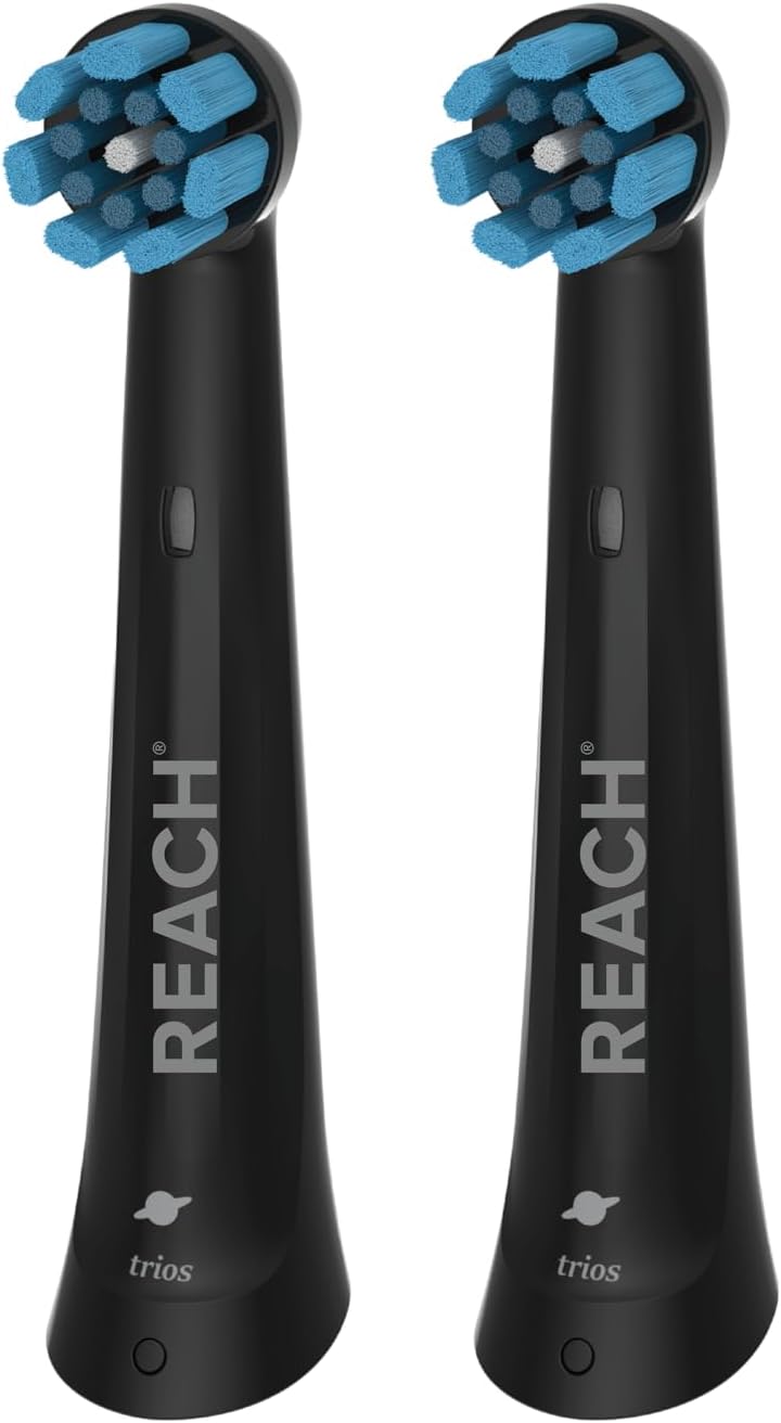Reach Sensitive Replacement Toothbrush Heads, Black, 2 Ct, Fits All Oral-B iO Electric Toothbrushes, Gentle Triple-Action Ultra-Soft Bristles to Polish Away Stains, Remove Plaque, Care for Gums