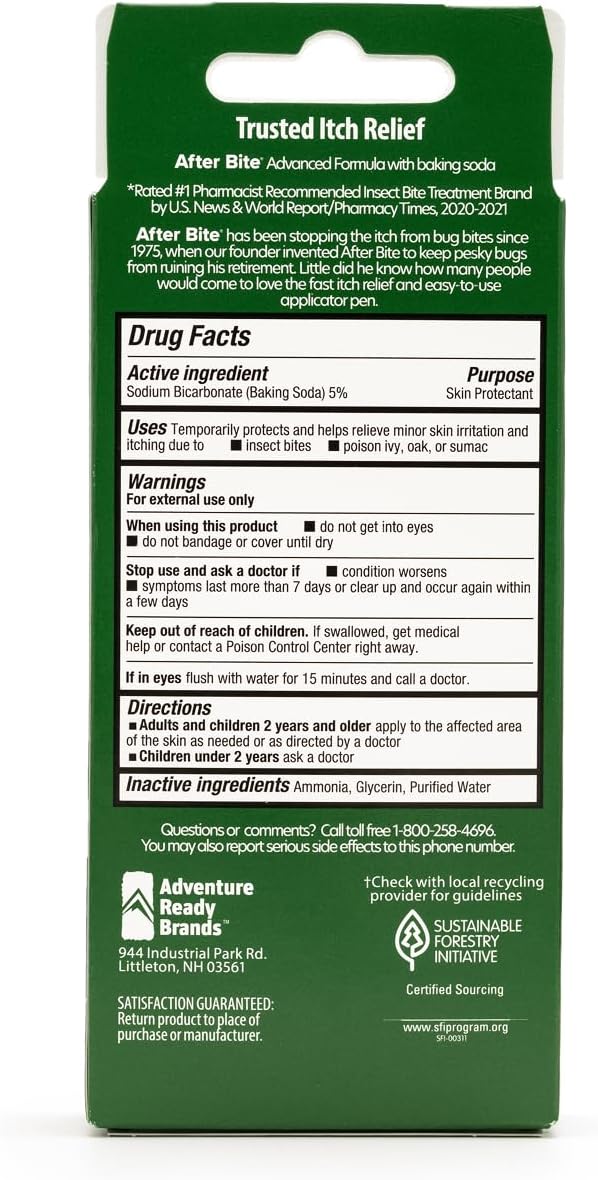 After Bite Advanced Formula - Itch Relief with Sodium Bicarbonate - Ideal for Mosquito & Fire Ant Bites, Bees & More - Portable Pen Applicator - 0.5 oz (4 Pack)