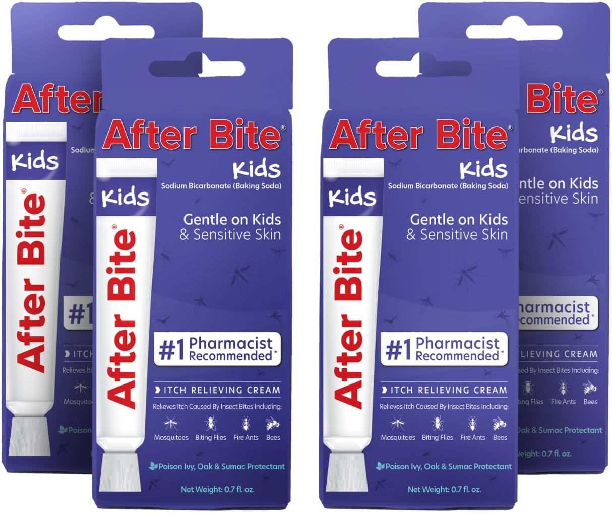 After Bite - Bug Bite Itch Relief for Kids with Sodium Bicarbonate - Ideal for Mosquito Bites, Fire Ant, Bees & More - Portable Cream Formula - 0.7 oz (4 Pack)