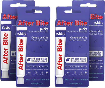 After Bite - Bug Bite Itch Relief for Kids with Sodium Bicarbonate - Ideal for Mosquito Bites, Fire Ant, Bees & More - Portable Cream Formula - 0.7 oz (4 Pack)