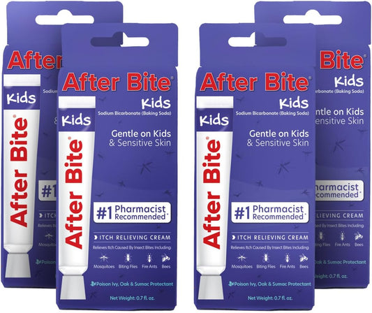 After Bite - Bug Bite Itch Relief for Kids with Sodium Bicarbonate - Ideal for Mosquito Bites, Fire Ant, Bees & More - Portable Cream Formula - 0.7 oz (4 Pack)