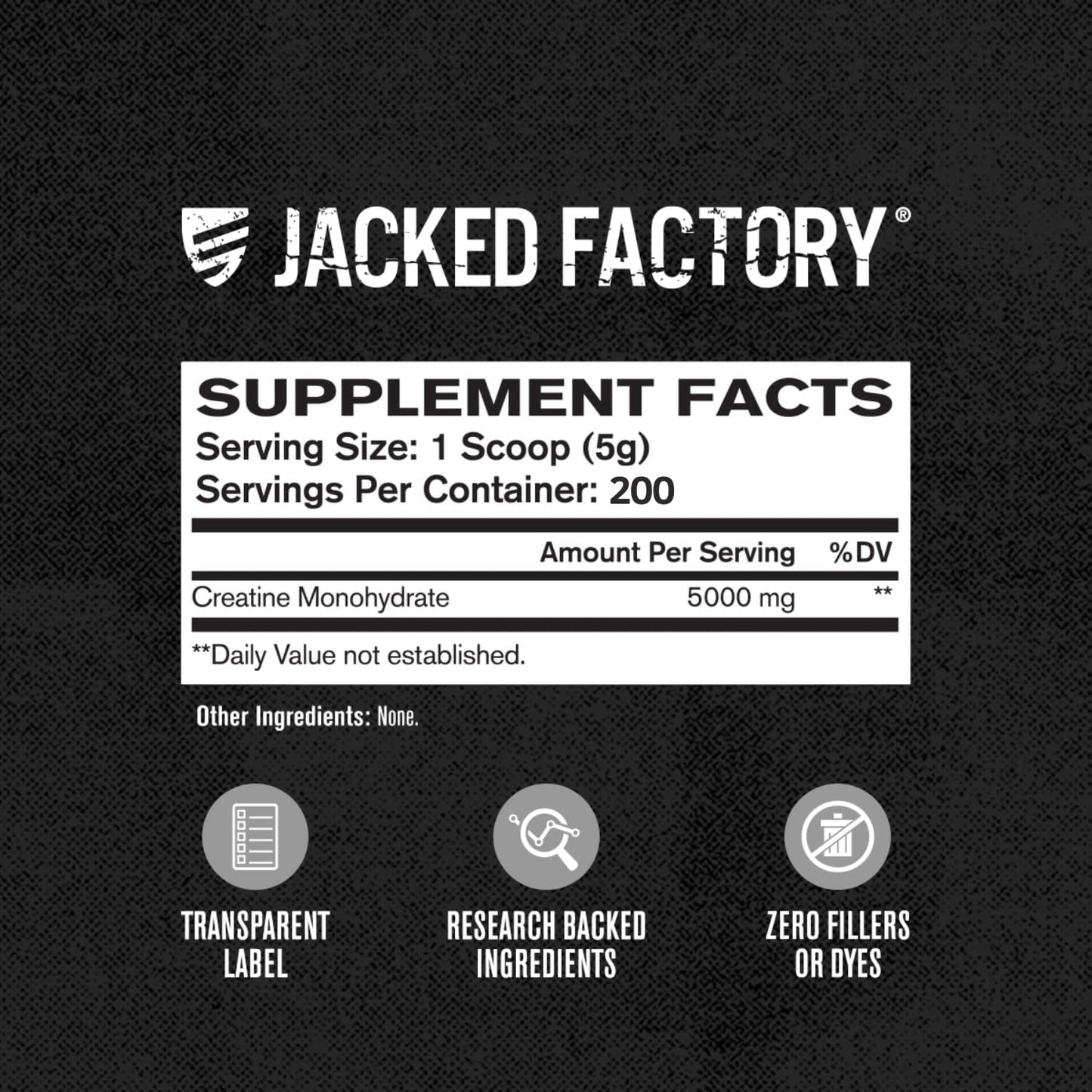 Jacked Factory Creatine Monohydrate Powder 1000g - 5g Daily Creatine Supplement for Men and Women, Vegan-Friendly, Third-Party Tested - 200 Servings, Unflavored