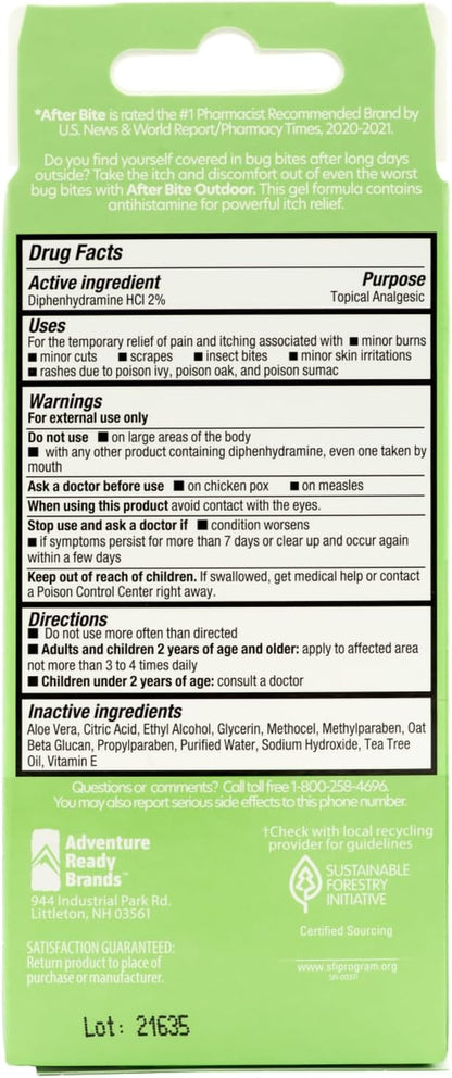 After Bite Outdoor Formula - Itch Relief with Diphenhydramine HCl - Ideal for Mosquito & Fire Ant Bites, Bees & More - Portable Gel Formula - 0.7 oz (4 Pack)