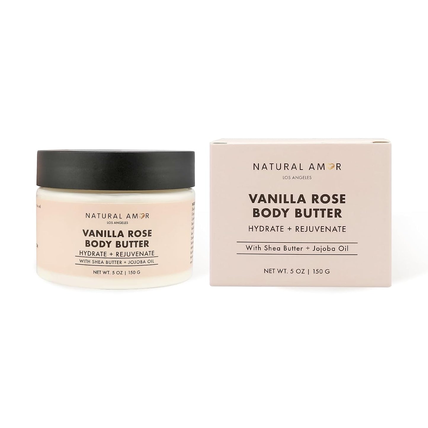 Natural Amor Vanilla Rose Body Butter with Shea Butter & Jojoba Oil – Deep Moisturizing Cream for Dry Skin – Non-Greasy Daily Skincare for Women & Men – 5oz