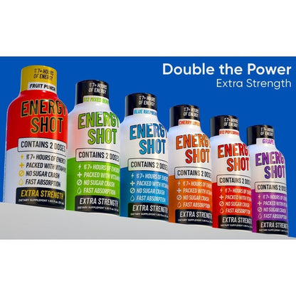 Fruit Punch Extra Strength Energy Shot 48 pk – 260mg Natural Caffeine B12 B6 – Energy & Focus Support – 2 Servings Sugar Free Zero Calorie Green Tea B-Vitamins Electrolytes Vegan – 1.93 fl oz