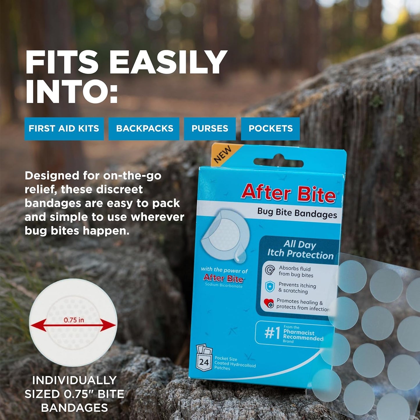 After Bite Bug Bite Bandages - Insect Bite Bandages with Sodium Bicarbonate - All-Day Itch Protection - 24 Ct (2 Pack)