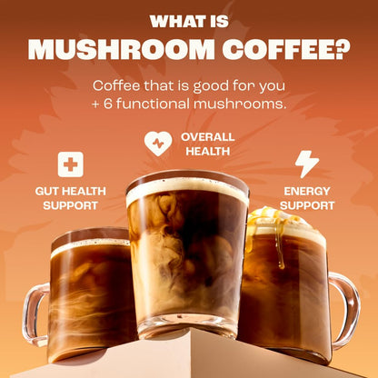 RYZE SUPERFOODS Mushroom Medium Roast Coffee USDA Organic with 6 Adaptogenic Mushrooms for Better Energy, Focus Digestion Immunity with Lions Mane & Turkey Tail 30 Pack of 1