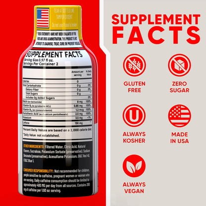 Fruit Punch Extra Strength Energy Shot 48 pk – 260mg Natural Caffeine B12 B6 – Energy & Focus Support – 2 Servings Sugar Free Zero Calorie Green Tea B-Vitamins Electrolytes Vegan – 1.93 fl oz