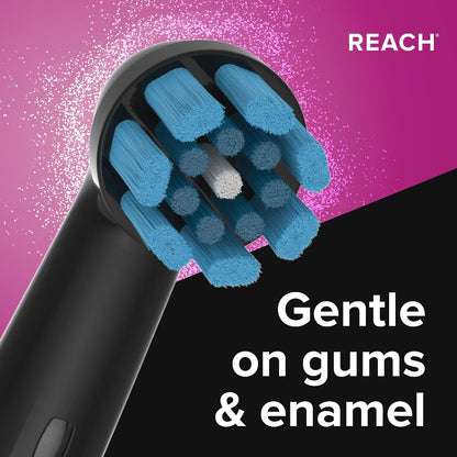Reach Sensitive Replacement Toothbrush Heads, Black, 2 Ct, Fits All Oral-B iO Electric Toothbrushes, Gentle Triple-Action Ultra-Soft Bristles to Polish Away Stains, Remove Plaque, Care for Gums