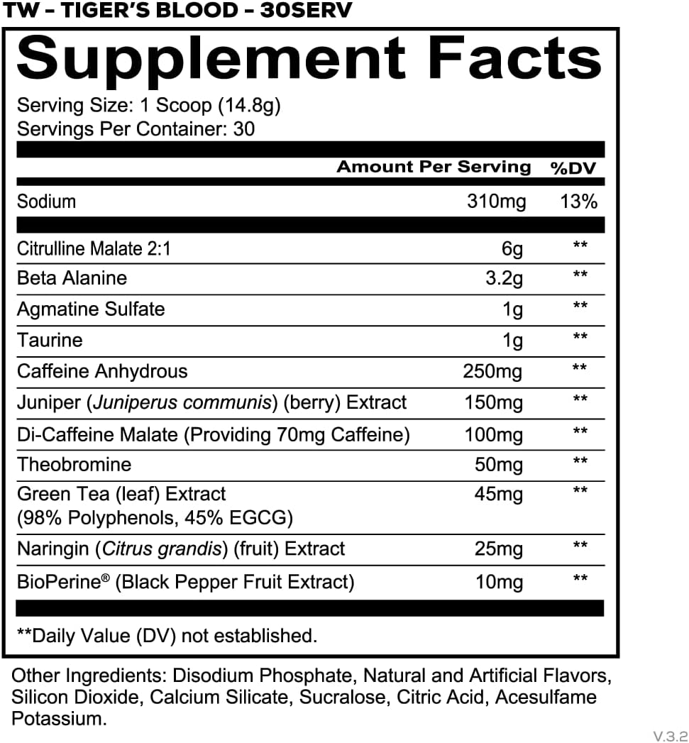 REDCON1 Total War Pre Workout Powder | Tiger's Blood | 320mg Caffeine + Citrulline Malate + Beta Alanine (30 Servings)