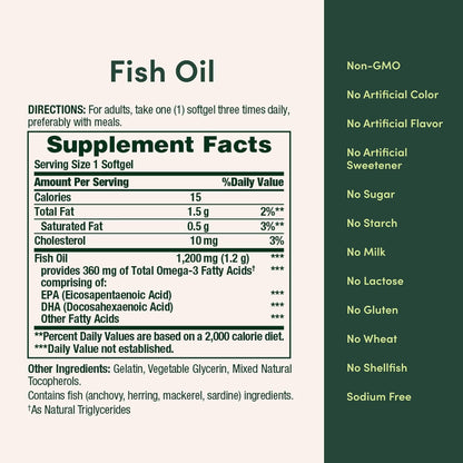 Nature's Bounty Fish Oil Omega 3 Supplements - Supports Heart Health, 1200 Mg Fish Oil, Omega-3, 200 Softgels (Pack of 1)