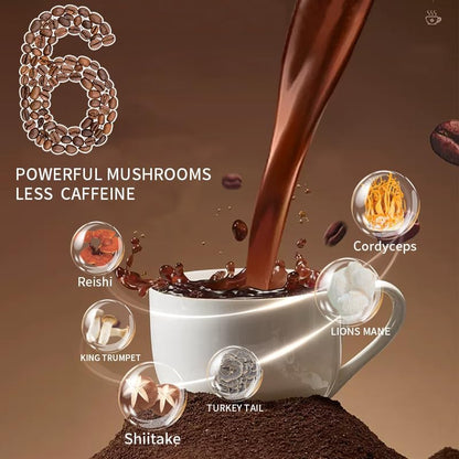 Mushroom Coffee, Instant Mushroom Coffee with Cordyceps, Reishi, King Trumpet, Shiitake, Turkey Tail, Lions Mane for Energy, Focus, Positive Mood & Immune Support (30 Servings)