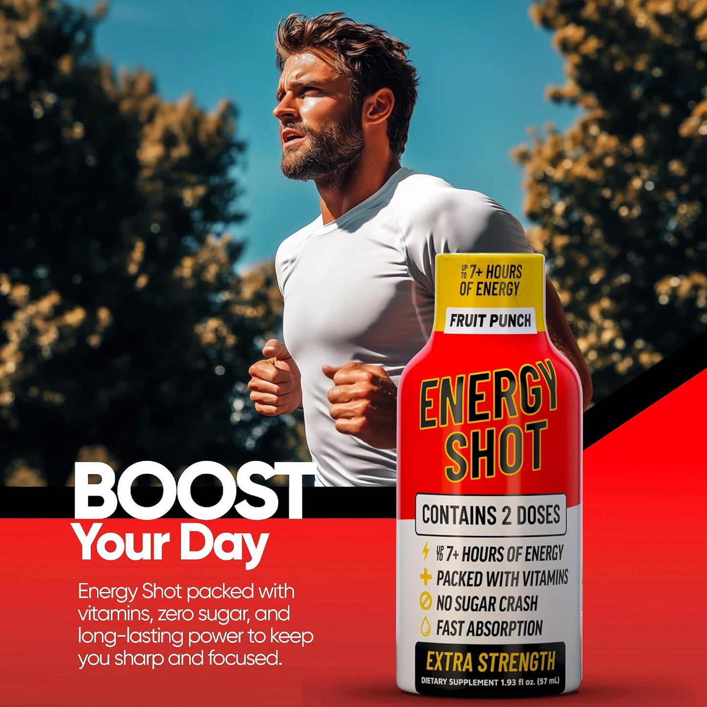 Fruit Punch Extra Strength Energy Shot 48 pk – 260mg Natural Caffeine B12 B6 – Energy & Focus Support – 2 Servings Sugar Free Zero Calorie Green Tea B-Vitamins Electrolytes Vegan – 1.93 fl oz