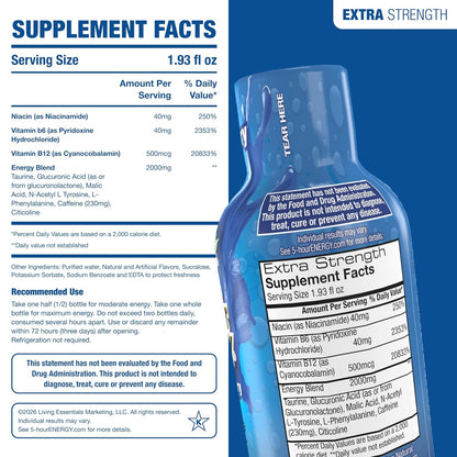 5-hour ENERGY BLUE RASPBERRY Flavor, 30 Count, 1.93 Fl Oz Energy Shot, Extra Strength, Amino Acids, B Vitamins, Sugar Free and Zero Calories