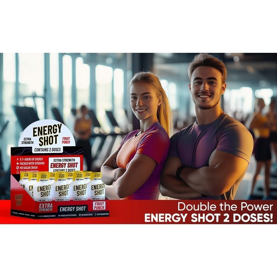 Fruit Punch Extra Strength Energy Shot 48 pk – 260mg Natural Caffeine B12 B6 – Energy & Focus Support – 2 Servings Sugar Free Zero Calorie Green Tea B-Vitamins Electrolytes Vegan – 1.93 fl oz