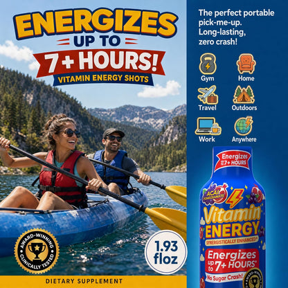 Vitamin Energy Acai Pomegranate Extra Strength Energy Shot, 48 Pack - Up to 7 Hrs, 260mg Natural Caffeine, Zero Sugar - B12 11,000% DV + B6 2,118% DV + Taurine 1,500mg, 1.93 fl oz, Keto Vegan