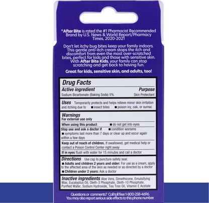 After Bite - Bug Bite Itch Relief for Kids with Sodium Bicarbonate - Ideal for Mosquito Bites, Fire Ant, Bees & More - Portable Cream Formula - 0.7 oz (4 Pack)