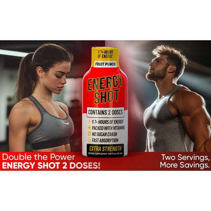 Fruit Punch Extra Strength Energy Shot 48 pk – 260mg Natural Caffeine B12 B6 – Energy & Focus Support – 2 Servings Sugar Free Zero Calorie Green Tea B-Vitamins Electrolytes Vegan – 1.93 fl oz