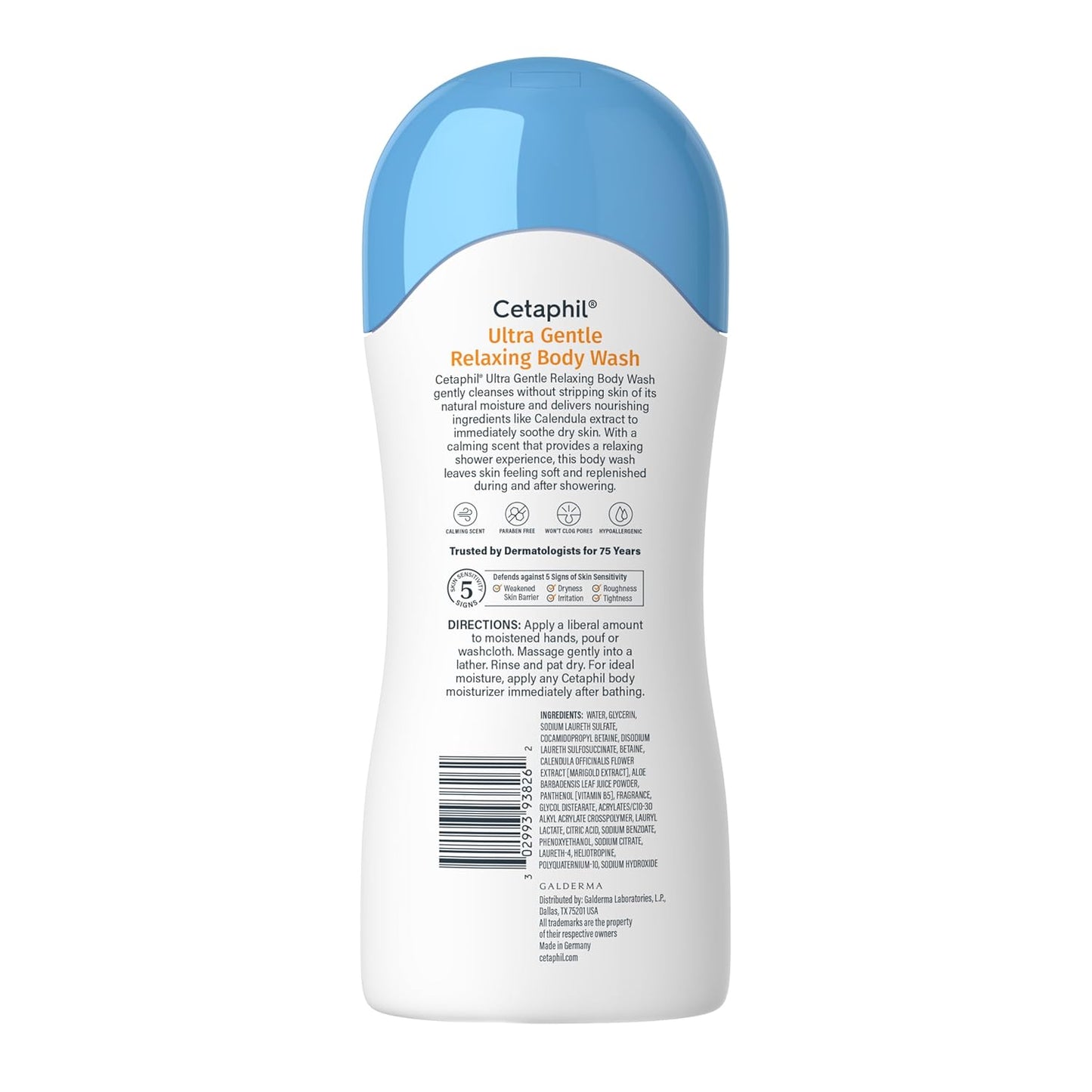 Cetaphil Ultra Gentle Relaxing Body Wash, For Dry to Normal, Sensitive Skin, 16.9oz, with Aloe Vera, Calendula, Vitamin B5, Hypoallergenic, Dermatologist Tested