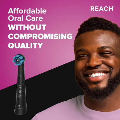 Reach Sensitive Replacement Toothbrush Heads, Black, 2 Ct, Fits All Oral-B iO Electric Toothbrushes, Gentle Triple-Action Ultra-Soft Bristles to Polish Away Stains, Remove Plaque, Care for Gums